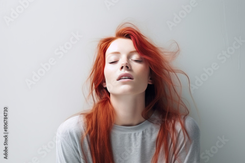 Redhead Woman in Contemplative Serenity