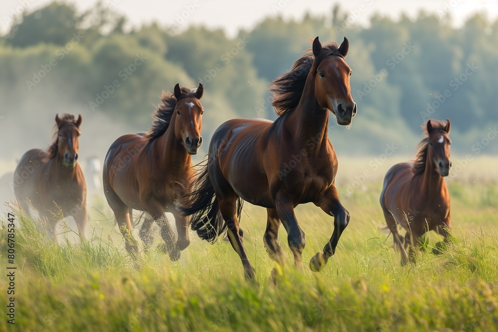 Wild horses running in the grass Wild horses running in the grass