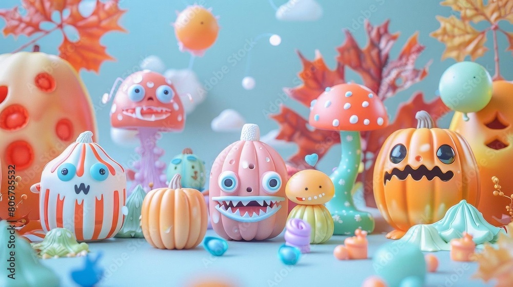 Colorful Cartoon Halloween Characters and Pumpkins Colorful Cartoon Halloween Characters and Pumpkins