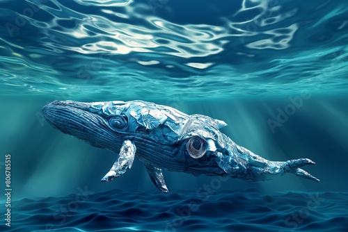 whale made from plastic bags Swimming, water pollution concept © Cool_Man