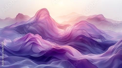 An abstract representation of morning mist  with smooth gradients flowing from light gray to delicate lilac  evoking a peaceful  dreamlike state.