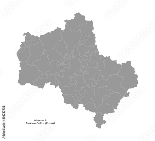 Vector isolated simplified illustration with gray shape of Moscow oblast with capital Moscow map, federal subjects. Map with administrative division. White background