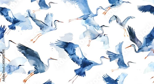 pattern with birds, migratory birds on a white blue background  photo