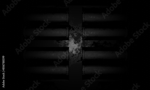 Aerial view of steel pipe in dark scene science fiction base of operations 3d render wallpaper background