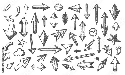 Black hand drawn arrows pointers signs  vector graphic elements isolated on white background