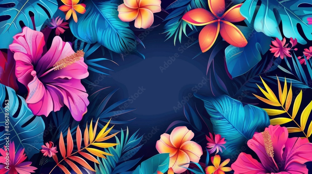 Creative Fluorescent Color Layout Made With Tropical Elements, Infusing The Scene With A Sense Of Innovation And Dynamism, Cartoon Background