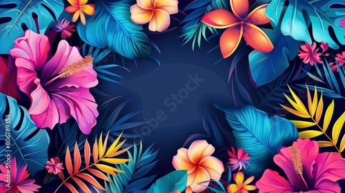 Creative Fluorescent Color Layout Made With Tropical Elements  Infusing The Scene With A Sense Of Innovation And Dynamism  Cartoon Background
