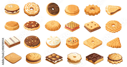 Different biscuits and sweets. Isolated vector set. White background