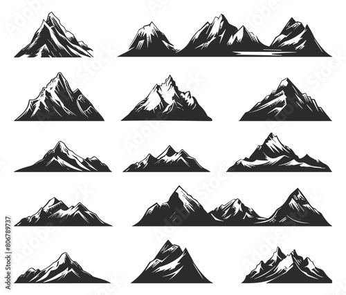 Mountain vector set. Isolated silhouettes. Simple flat style
