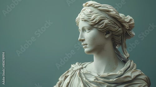 Ancient Greek statue of a woman. Roman statue of a noblewoman or an Ancient Greek muse looking into the distance. Ancient statue