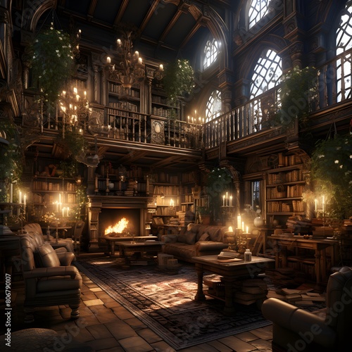 Interior of an old pub with a fireplace. 3D rendering