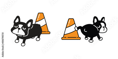 dog vector french bulldog icon traffic cone cartoon character puppy pet toy doodle symbol illustration clip art isolated design © CNuisin
