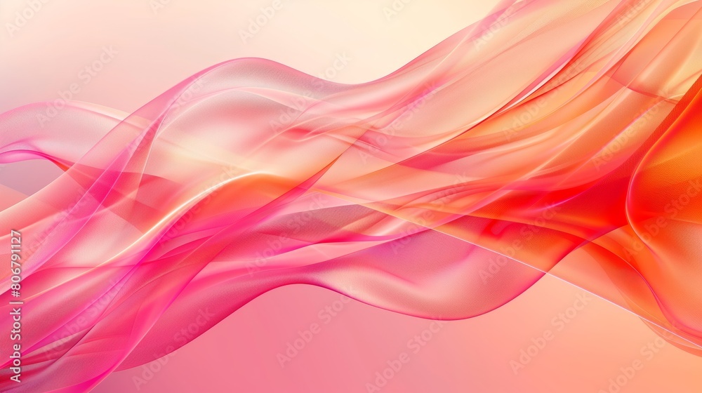 Abstract background with red and pink waves with light gradient on the light orange background. Abstract background with red and pink waves with light gradient on the light orange background.