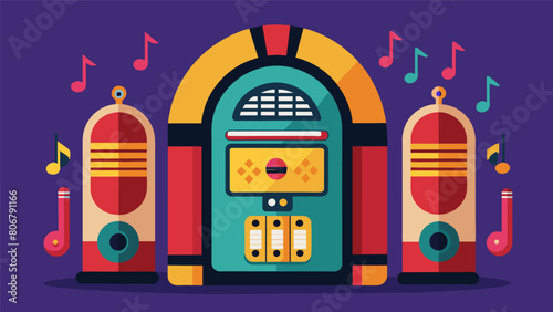 The jukeboxs selections ranged from classic rock to Motown to disco appealing to all generations and musical tastes. Vector illustration