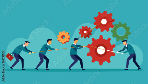 A group of gears in a tugofwar representing the constant power struggle between borrowers and loan servicers when it comes to navigating the repayment. Vector illustration