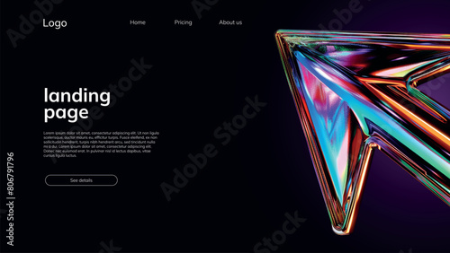 landing page template with bright fluid holographic cursor arrow