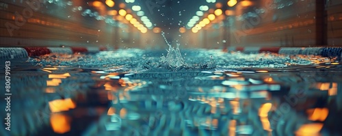 Water splashing in an indoor olympic size swimming pool photo