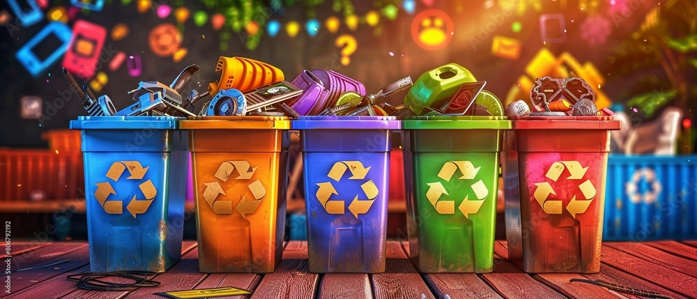 Fototapeta premium Ecobusinesses implement policies on electronic waste management, emphasizing reuse, reduce, and recycle to fulfill corporate responsibility for a sustainable environment