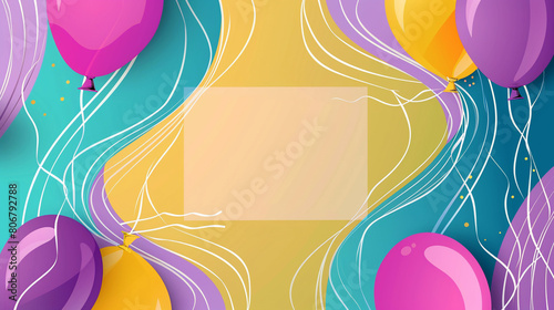 Bright birthday mock up with colorful balloons. Birthday party concept. Banner, poster, greeting card concept.