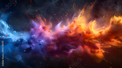 An abstract image of a colorful interstellar cloud filled with explosive energy  depicting a stunning cosmic scene with vibrant hues and dynamic particles