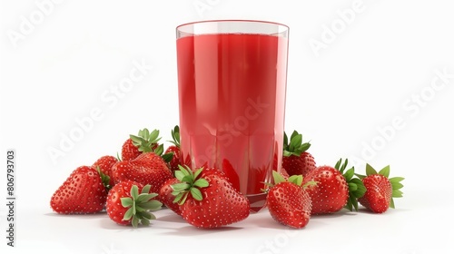 Strawberry lemonade in a glass on a white background, copy space. Refreshing summer berry drink.