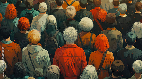 Group of people in the crowd. Illustration in retro style