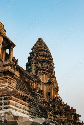 Close-Up of Angkor Wat Temple Against Clear Blue Sky