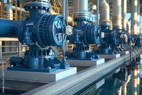 industrial water pump valves supplying clean water in power substations 3d illustration
