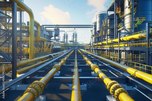 industrial zone with pipelines and pipe rack petroleum chemical hydrogen plant 3d illustration photo