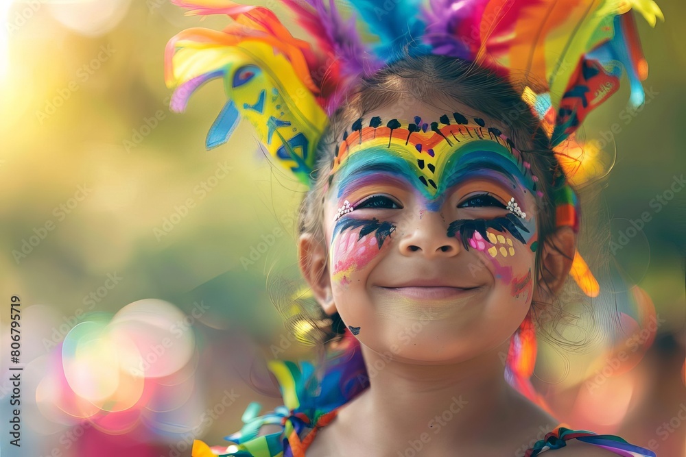 joyful child at pride festival adorned with vibrant rainbow tribal face paint celebrating diversity and inclusion aigenerated illustration