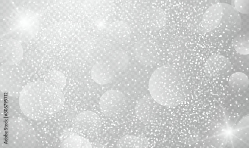 Light bokeh effect and glitter sparkles isolated on transparent background, flare from lights. Blurred round bokeh as holiday, celebration,festive wallpaper. Glowing light bokeh confetti. Vector EPS10
