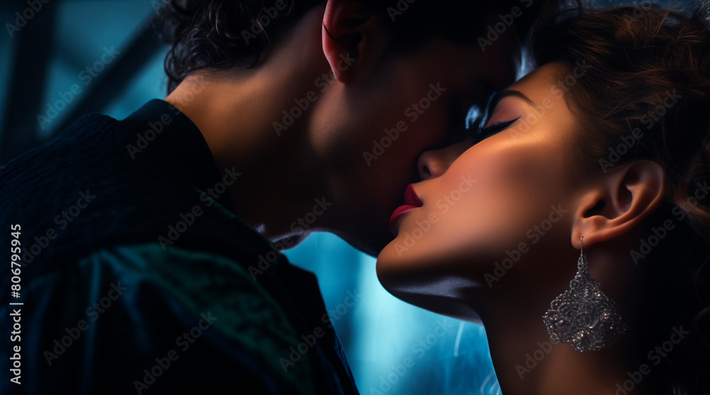 A close-up shot capturing the intimate moment of a person kissing a woman. Perfect for romantic themes and expressions of love