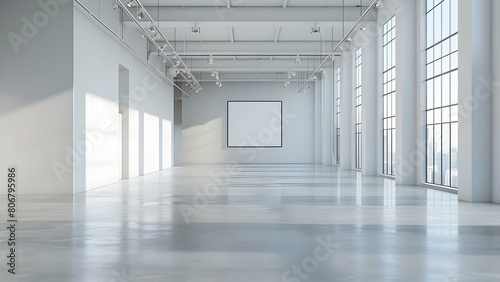 Empty white showroom as minimalist 3D mockup. Concept Minimalist Design  3D Mockup  White Showroom  Empty Space