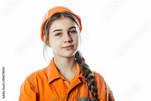 Young pretty woman, Mechanical Engineer photo on white isolated background