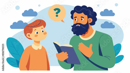 A parent encouraging their child to think critically and question societal norms using Stoic philosophies to challenge conventional thinking.. Vector illustration