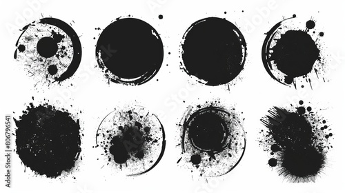 Black watercolor horizontal grunge round stains set