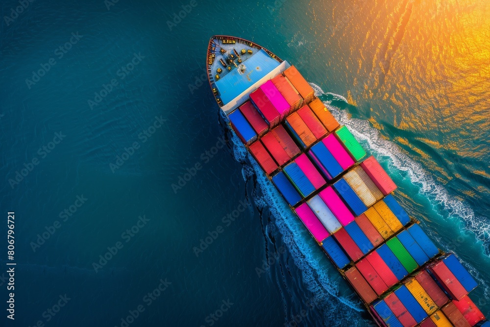 Global Maritime Logistics, Cargo Transportation with Ship and Containers at Sea