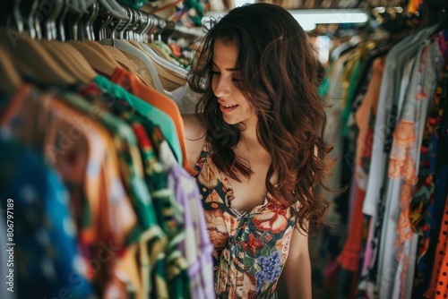 Beautiful woman buying clothes, Generative AI