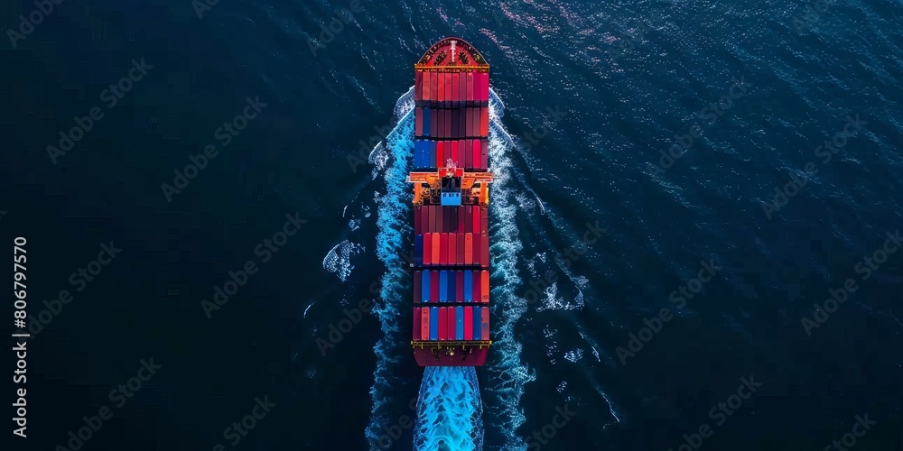 Global Maritime Logistics, Cargo Transportation with Ship and Containers at Sea