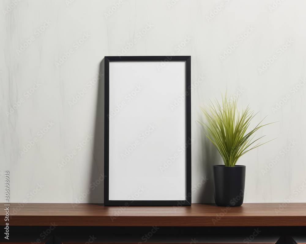 Sleek black frame mockup in a minimalist interior, complemented by soft, natural lighting and a clear design focus, Sleek black frame mockup in a minimalist interior, complemented by soft, natural lighting and a clear design focus,