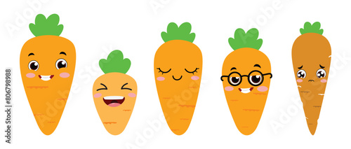Set of cute cartoon carrots with different expression © ROFIDOHTUL