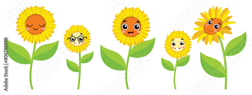 Set of sunflower cartoons with different expression © ROFIDOHTUL