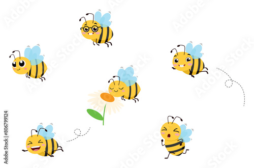 Set of cute bee cartoon with different expression © ROFIDOHTUL