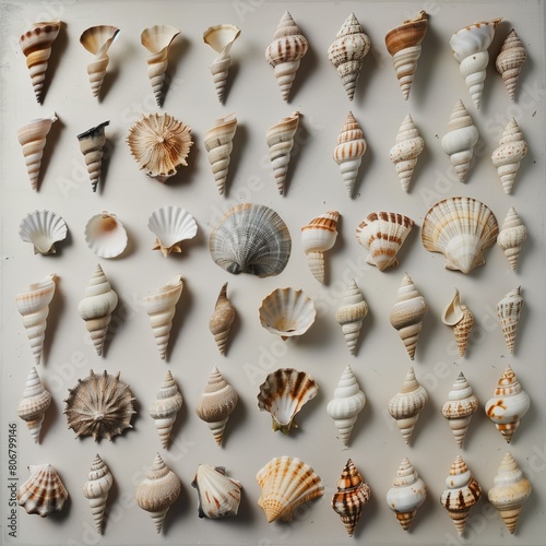 Assorted Sea Shells Collection on White Background for Natural Decoration