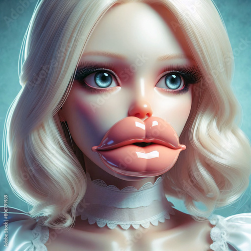blonde android woman with filler lips