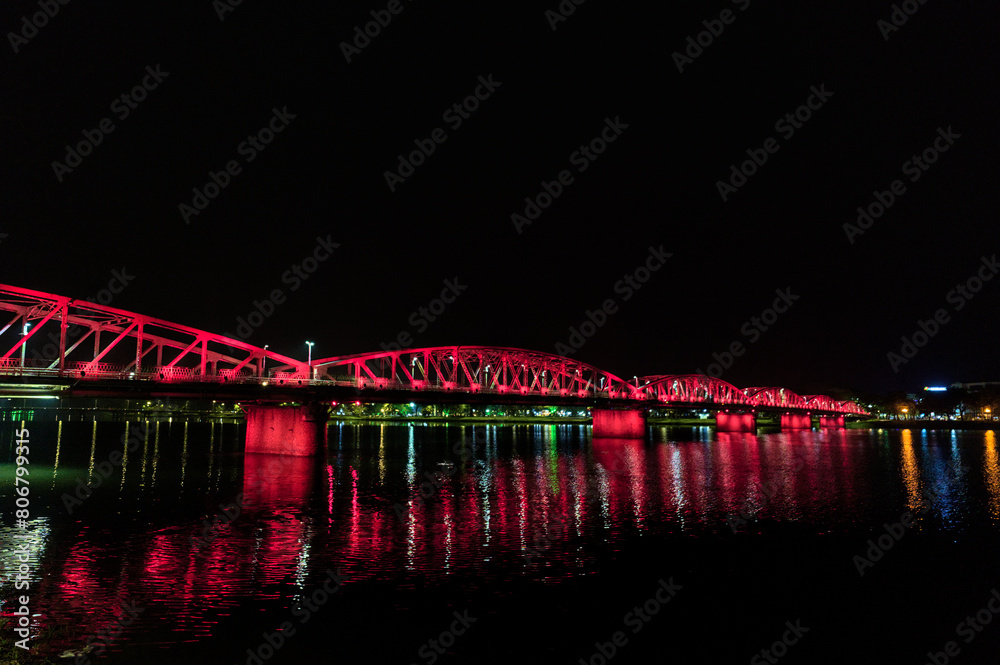Fototapeta premium Truong Tien Bridge at Night, Hue, Vietnam