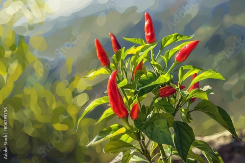 vibrant calabrian chili pepper plants thriving under mediterranean sun digital painting photo