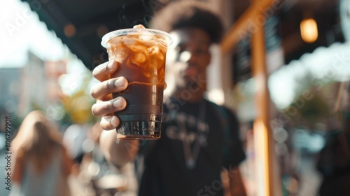 Man Holding Iced Coffee photo