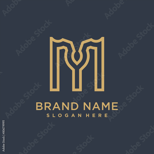 Letter M line creative minimalist logo design