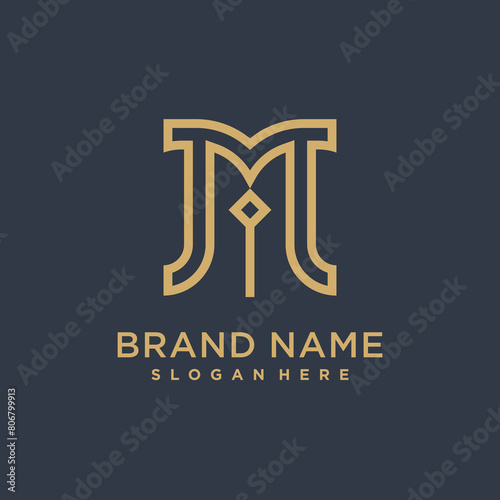 Letter M line creative minimalist logo design